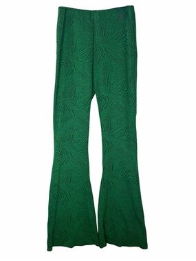 Zara NWOT Women’s Green And Black Flared Leg Jacquard Print Pants Size Small.